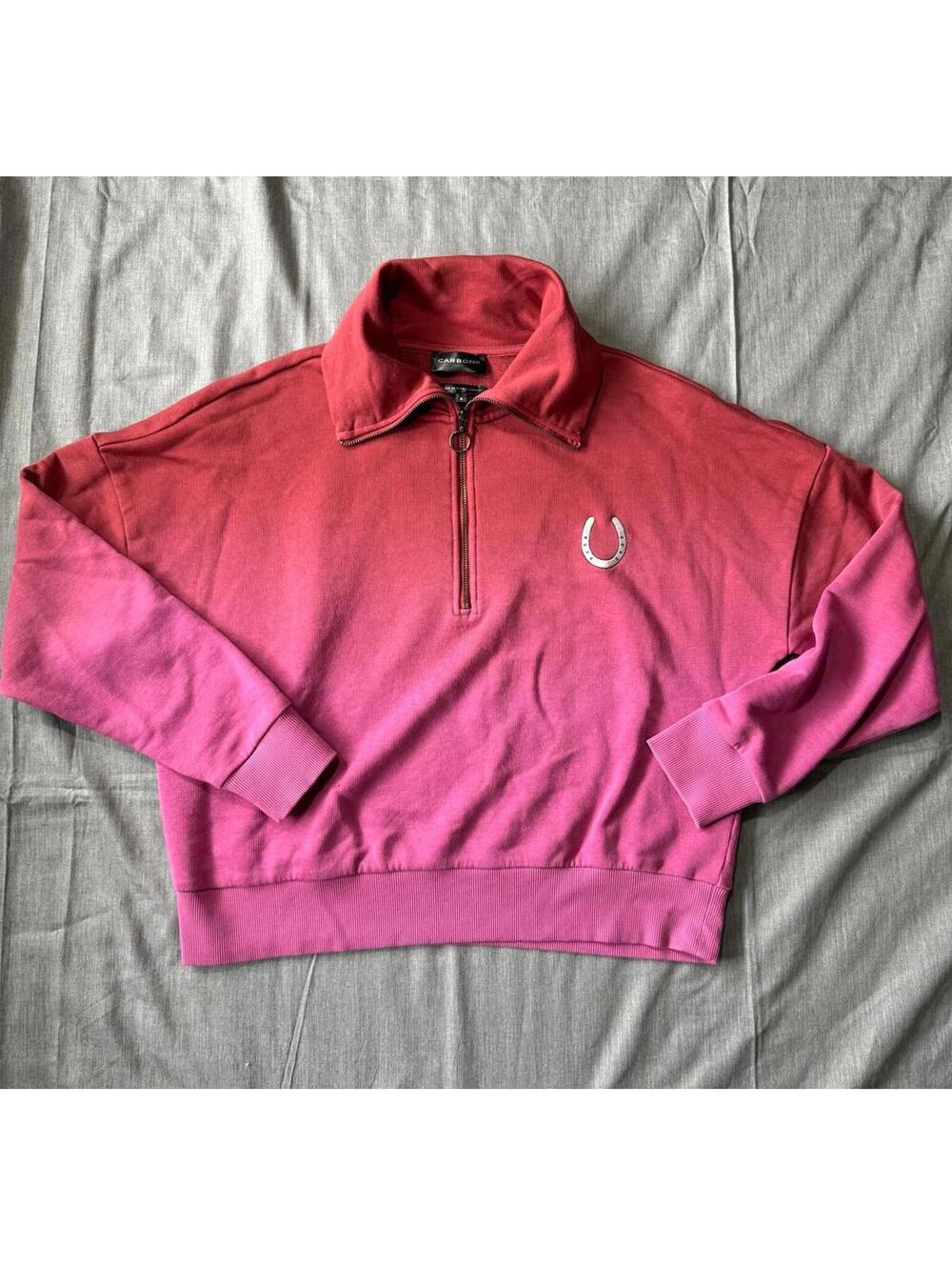 Carbon38 Sweatshirt Red Ombre French Terry Half Zip Horseshoe Size Small Horse